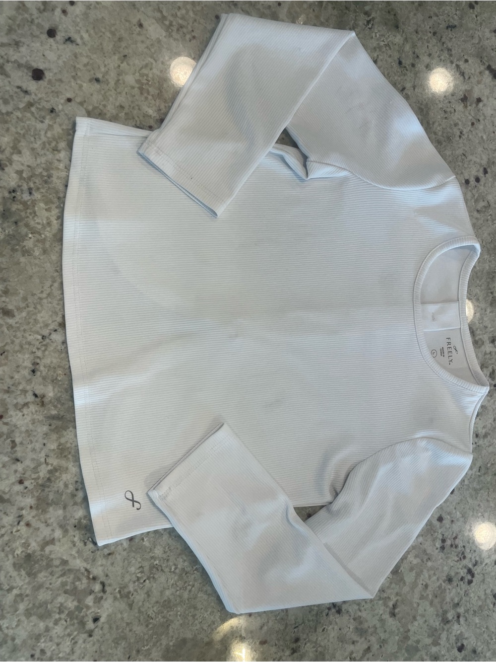 Freely Kids White Ribbed Long Sleeve Crew Tee